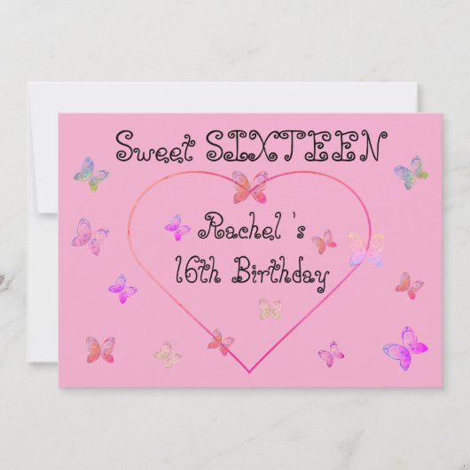 Süßrosa Herzklopfen Süß 16 Geburtstag Einladung (Vorderseite)