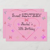 Süßrosa Herzklopfen Süß 16 Geburtstag Einladung (Vorne/Hinten)