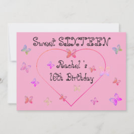 Süßrosa Herzklopfen Süß 16 Geburtstag Einladung
