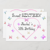 Süßrosa Herzklopfen Süß 16 Geburtstag Einladung (Vorne/Hinten)