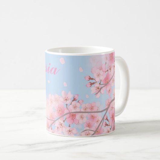 Süßrosa Kirschblüten mit Ihrem Namen Kaffeetasse (VorderseiteRechts)