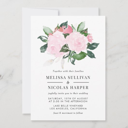 Süßrosa Rose Hochzeit Einladung (Vorderseite)