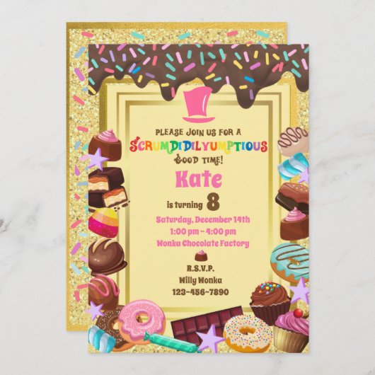 Süßspeise, Schokolade, Essen, Donuts, Regenbogen Einladung (Vorne/Hinten)