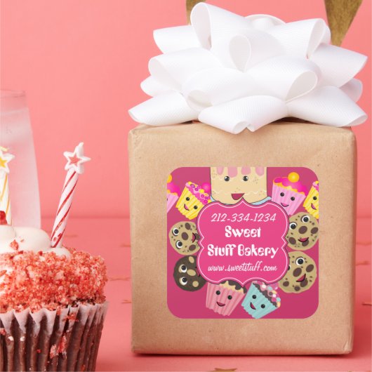 Süßspeisen Kuchenkost und Kuchengebäck Quadratischer Aufkleber (Party)