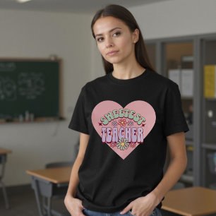 Süßster Lehrer Retro Blume Valentine Herz T-Shirt