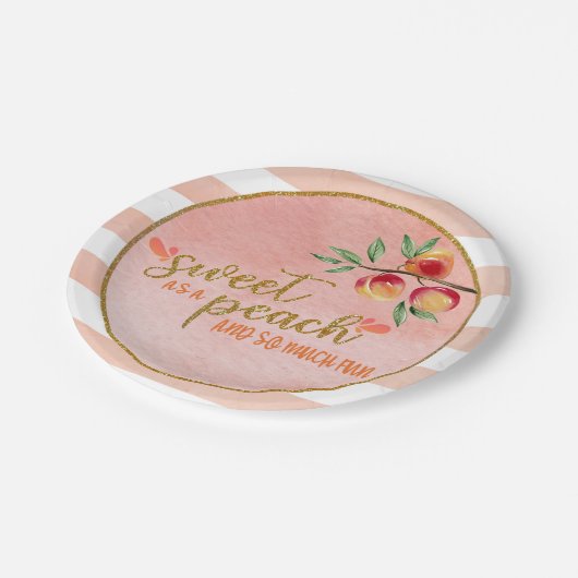 Süßstoff als Pfirsichplatte - Streifen (P) Pappteller (Schrägansicht)