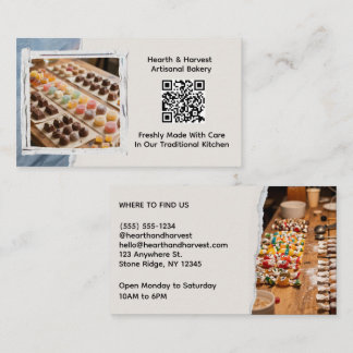 Süßwaren-Bäckerei mit Bild und QR-Code Visitenkarte