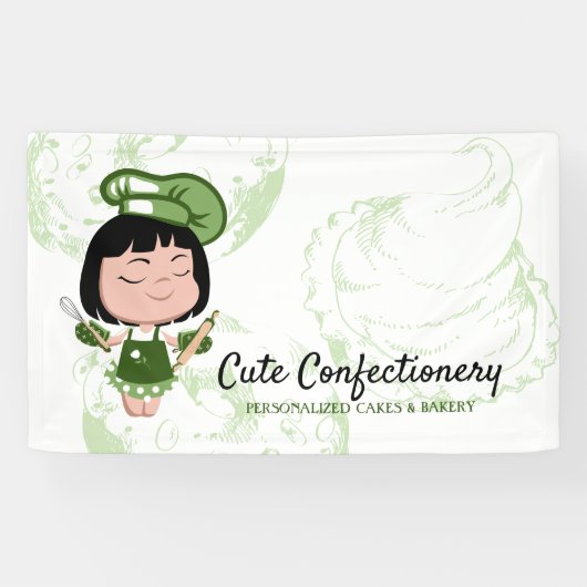 Süßwaren Baker Green Girl Cartoon Banner (Horizontal)