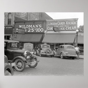 Süßwaren- und Eiscreme-Laden, 1938. Vintage-Foto Poster