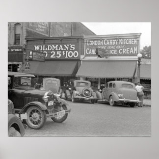 Süßwaren- und Eiscreme-Laden, 1938. Vintage-Foto Poster