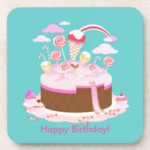Süßwaren und Schokoladenkuchen zum Geburtstag Getränkeuntersetzer