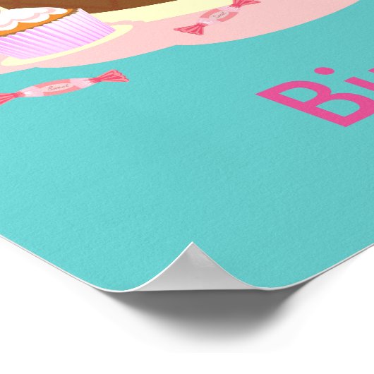 Süßwaren und Schokoladenkuchen zum Geburtstag Poster (Ecke)