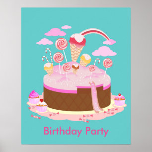 Süßwaren und Schokoladenkuchen zum Geburtstag Poster