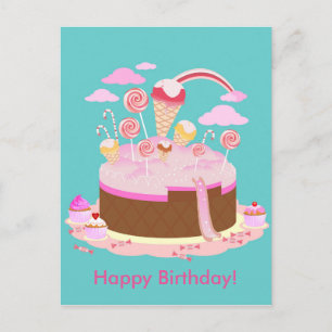 Süßwaren und Schokoladenkuchen zum Geburtstag Postkarte