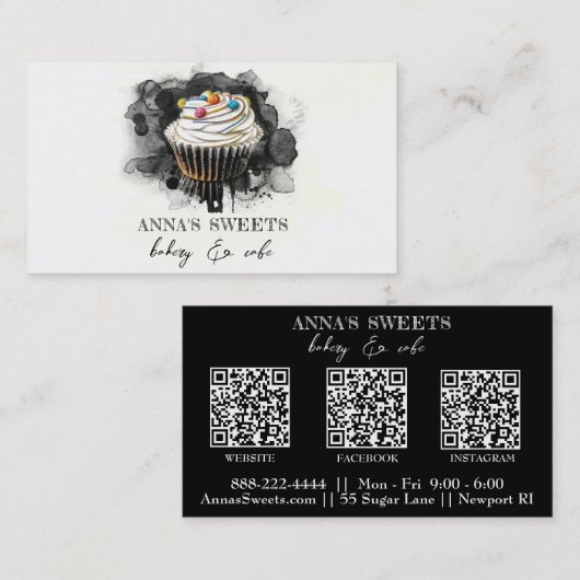 *~* Süßwarenbäckerei 3 QR Social Media Visitenkarte (Vorne/Hinten)