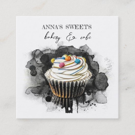 *~* Süßwarenbäckerei QR Social Media Quadratische Visitenkarte (Vorderseite)