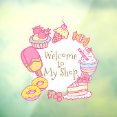 Süßwarenbäckerei und Getränke Fensteraufkleber (Blatt 3)