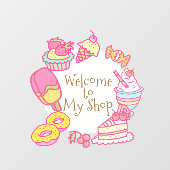 Süßwarenbäckerei und Getränke Fensteraufkleber (Blatt)