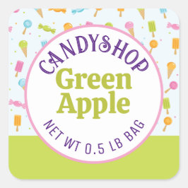 Süßwarenladen und grüne Aufkleber für Eis