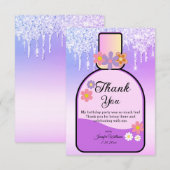 Süßwasser 16 Parfüm Flasche lila tropfende Glitzer Dankeskarte (Vorne/Hinten)