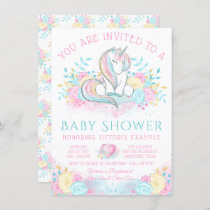 Süßwasserfarbe Unicorn Babydusche Einladung