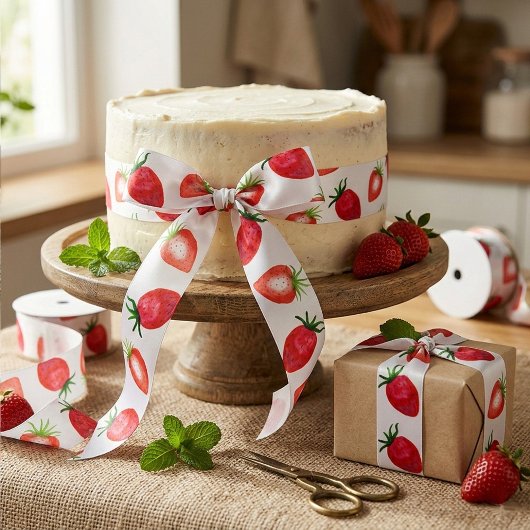 Süßwasserfarben Erdbeeren Satinband