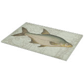 Süßwasserfisch auf Karte Schneidebrett (Ecke)