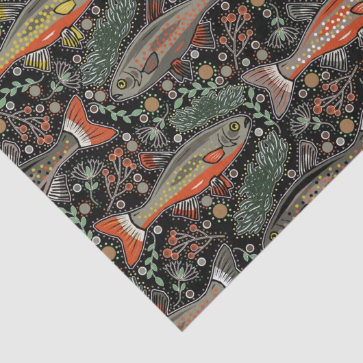 Süßwasserfisch, Stilvolles Design, Forelle, Fische Seidenpapier (Detail)