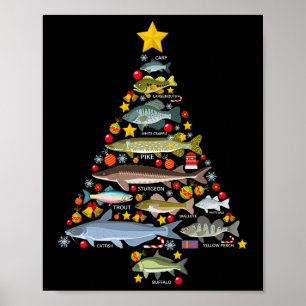 Süßwasserfischarten Weihnachtsbaum Angeln Xma Poster