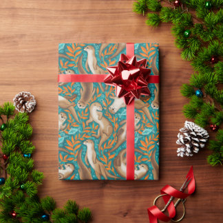 Süßwasserschwimmer in Aquamarin und Orange Gouache Geschenkpapier