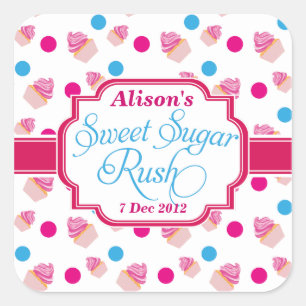 Süßzucker rush Niedlicher Cupcake Geburtstagsaufkl Quadratischer Aufkleber