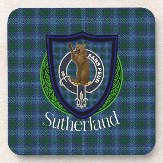 Sutherland-Schottischer-Clan-Tartan & -Wappen Getränkeuntersetzer (Vorderseite)