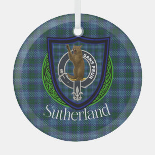 Sutherland-Schottischer-Clan-Tartan & -Wappen Ornament Aus Glas