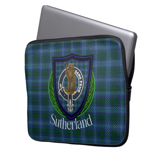 Sutherland Scottish Clan Tartan and Crest Laptopschutzhülle (Vorderseite Links)