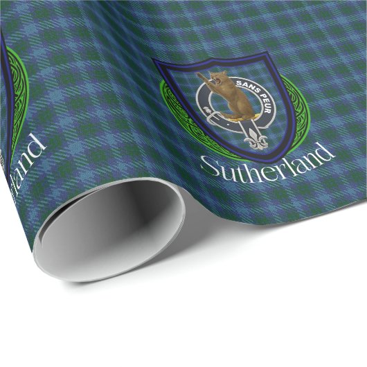 Sutherland Scottish Clan Tartan & Crest Geschenkpapier (Rolleneckpunkt)