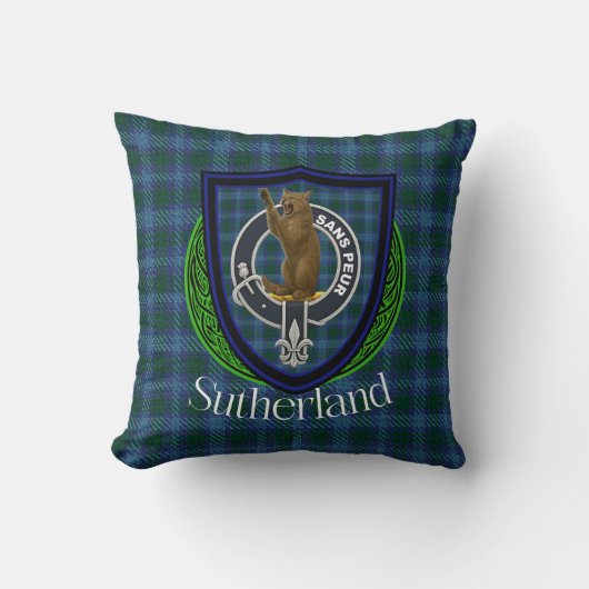 Sutherland Scottish Clan Tartan & Crest Kissen (Vorderseite)