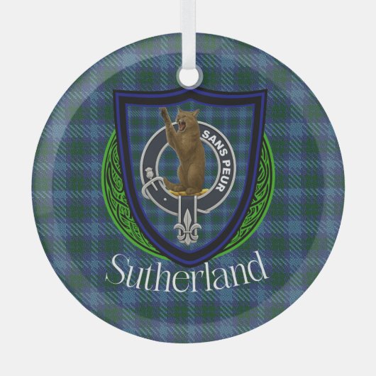 Sutherland Scottish Clan Tartan & Crest Ornament Aus Glas (Vorderseite)