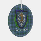 Sutherland Scottish Clan Tartan & Crest Ornament Aus Glas (Vorderseite Rechts)