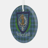 Sutherland Scottish Clan Tartan & Crest Ornament Aus Glas (Vorderseite links)