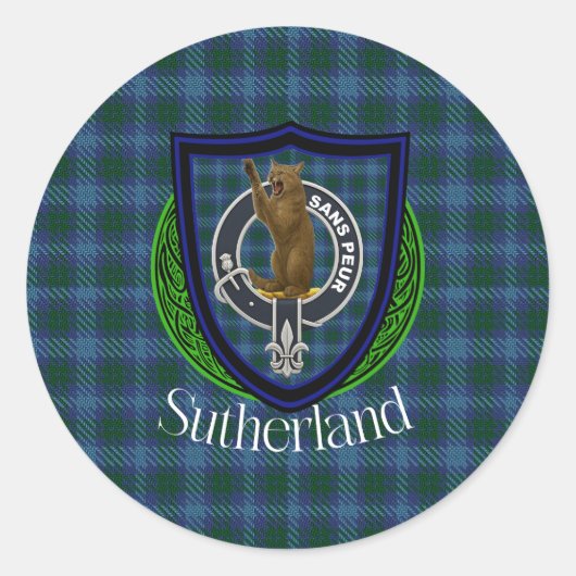 Sutherland Scottish Clan Tartan & Crest Runder Aufkleber (Vorderseite)