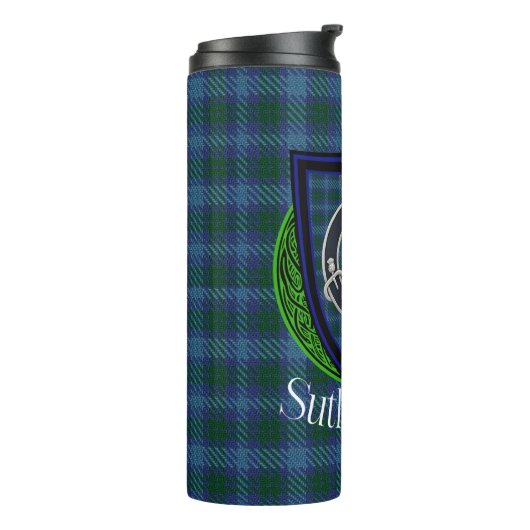 Sutherland Scottish Clan Tartan & Crest Thermosbecher (Nach links gedreht)