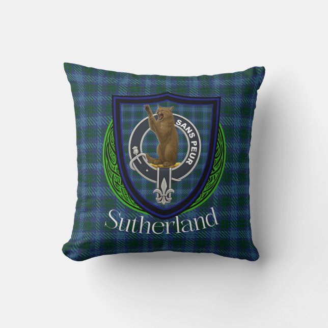 Sutherland Scottish Clan Tartan & Wappen Kissen (Vorderseite)