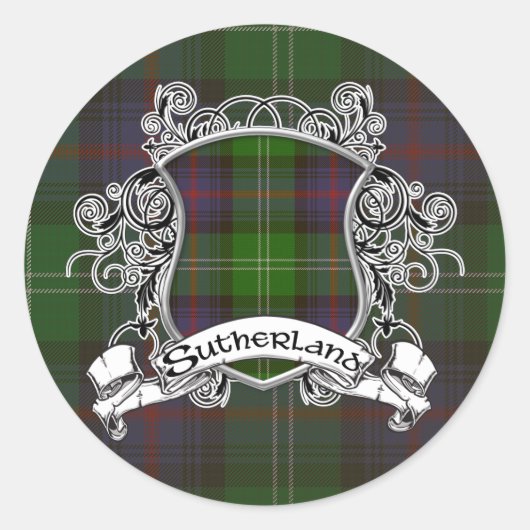 Sutherland Tartan Shield Runder Aufkleber (Vorderseite)