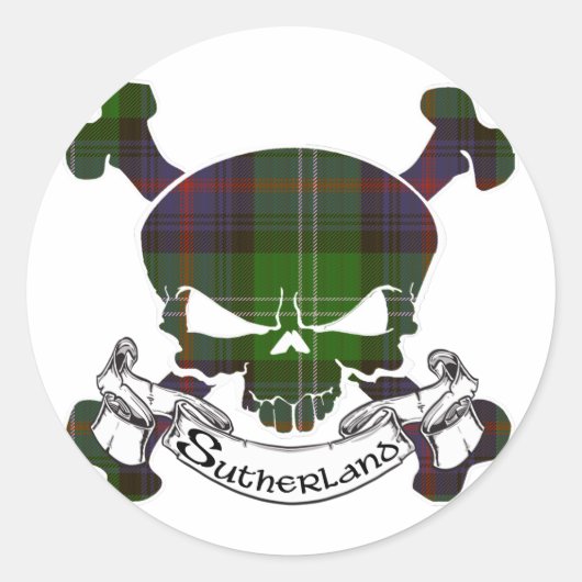 Sutherland Tartan Skull Runder Aufkleber (Vorderseite)