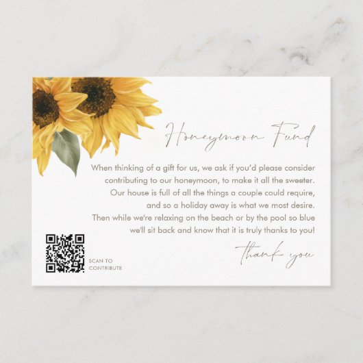 SUTTON Sunflower Wedding Honeymoon QR-Code Begleitkarte (Vorderseite)