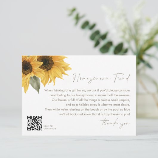 SUTTON Sunflower Wedding Honeymoon QR-Code Begleitkarte (Stehend Vorderseite)
