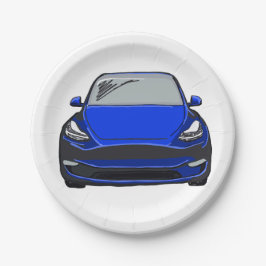SUV-Fahrzeug mit blauer elektrischer Energie Zeich Pappteller