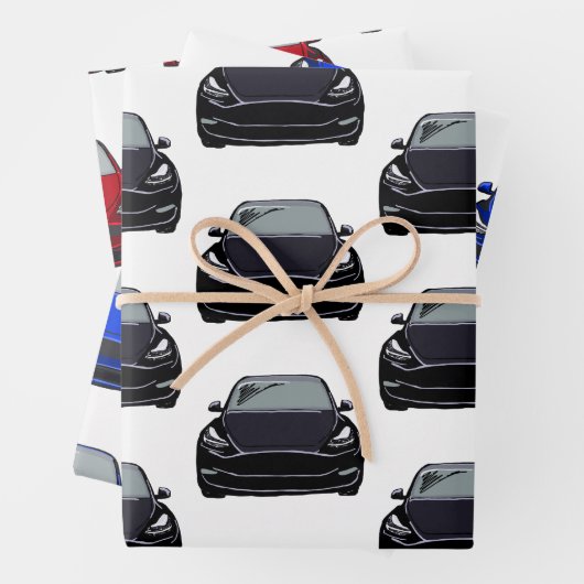 SUV-Wagen mit rotem, schwarzem und blauem Strom Geschenkpapier Set (Beispiel)