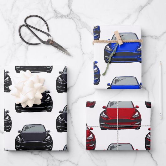 SUV-Wagen mit rotem, schwarzem und blauem Strom Geschenkpapier Set (Vorderseite)