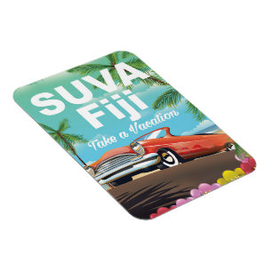 Suva, Fidschi Vintages Urlaubsposter Magnet